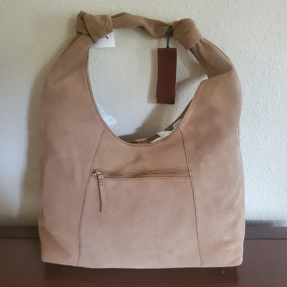 American Leather Co Light Tan (Peanut) Suede Brooklyn Style Soft Slouchy Hobo - Picture 8 of 11